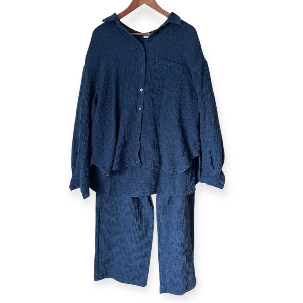 GAP Denim Navy Gauze Button-Up Shirt and Pants Matching Set Size Xl